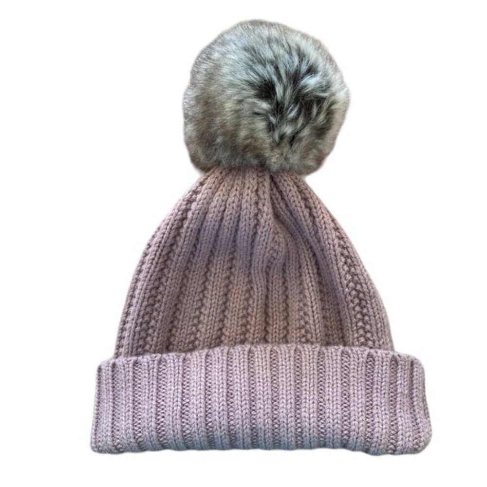 Winter Toque Rose with Gray PomPom